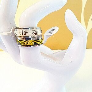 Silver Skull And Yellow Patterned Stackable Ring Set